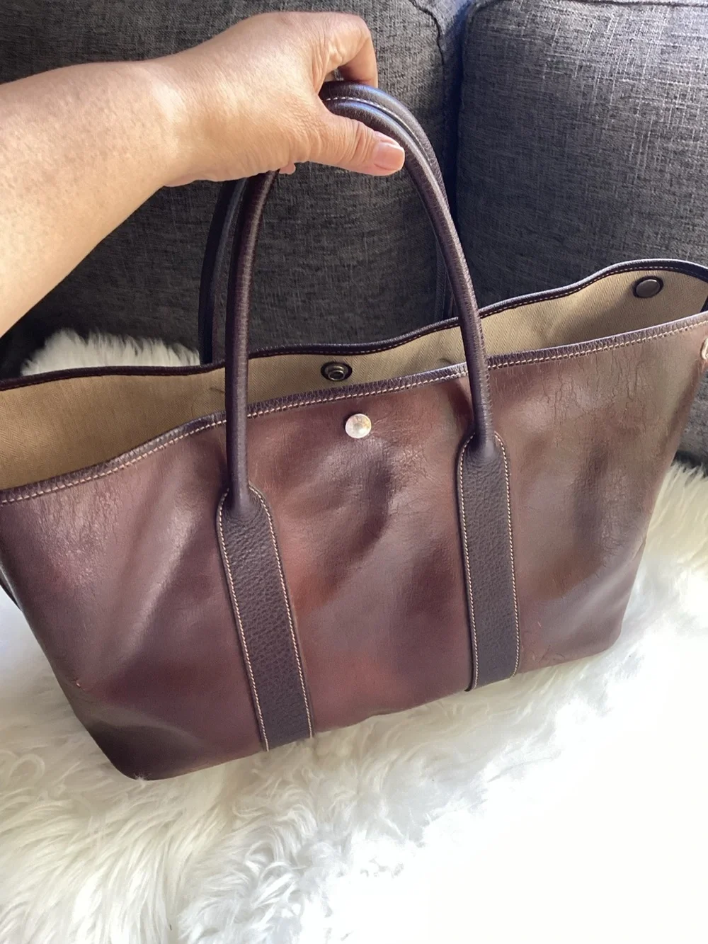 HERMES Amazonia Brown Buffalo Leather Garden Party MM Tote Bag
